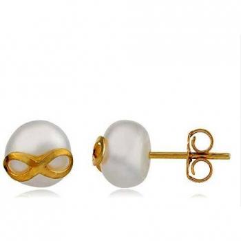 Pendientes de perla diseño Infinito | Plata 925 bañada en oro