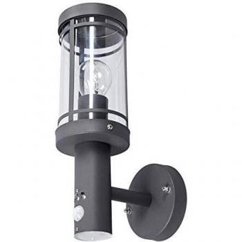 Lindby Wall-Mounted Djori Outdoor Light with Motion Sensor (Modern Design, Silver, 1x E27, Dark Grey, Clear)