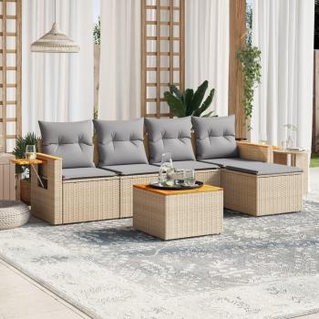 Sofá Modular de Jardín 6 Piezas con Cojines de Ratán Sintético Beige