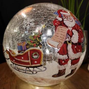 20cm Battery Powered Warm White LED Santa Crackle Ball Decoration