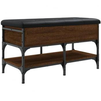 Chaussures banc assise rembourré noir, dimensions 82x42x45 cm, bois chêne marron DEC024878