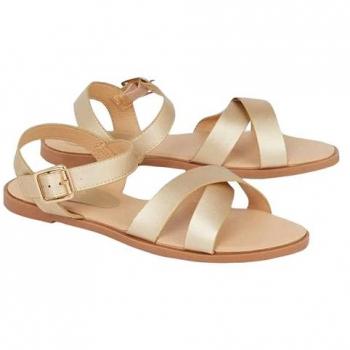 Gold Florence Faux Leather Strappy Flats – Size 6