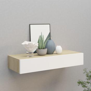 Support Mural Étagère à Tiroirs Flottante Salon Chêne Blanc 60x23,5x10 cm MDF