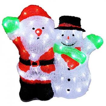 Mojawo, Weihnachtsbeleuchtung, Acryl Weihnachtsmann + Schneemann 90 LEDs kaltweiss Aussenbeleuchtung