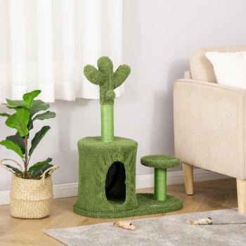 PawHut Cactus Cat Tree Tower with Scratching Post and Toy Ball