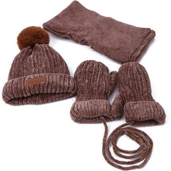 Ensemble 3 pièces enfants – chapeau à doublure, écharpe et gants colorés