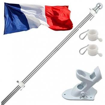 Kit Montaggio Bandiera Francia: Asta Alluminio 150 cm, Staffa Inox, Pennone & Anello Rotante
