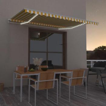 Housse d’ombre LED 450x300 cm – jaune/blanc – modèle rétractable