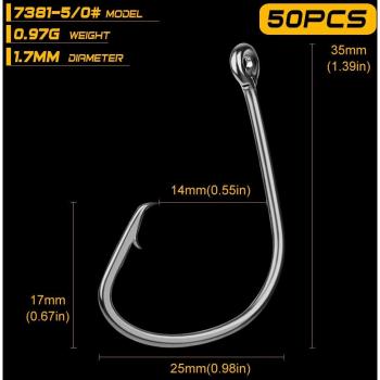 Proberos 50pc Black Jig Fishing Hooks