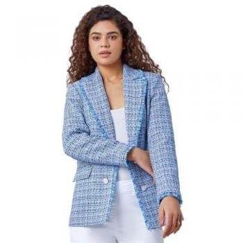 Blouson Roman Fray‑Edge à Boucles 48 Bleu