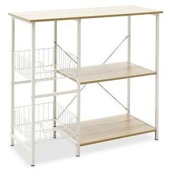 Estantería de Cocina Multifuncional Meyvaser, con Cestas y Estantes, 80x34x75 cm, Blanco y Madera