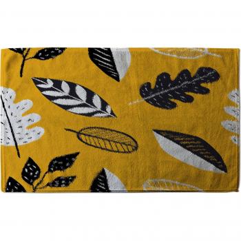 Stylish Orange Doodle Leaves Kitchen Towel by Benjamin Tate