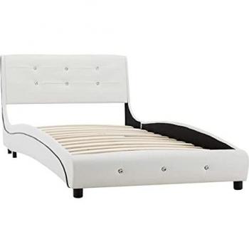 White Artificial Leather Bed with Mattress 90x200 cm