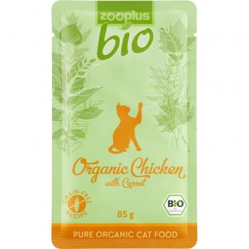 Pack de 24 sachets de pâtée bio pour chat au poulet et carottes