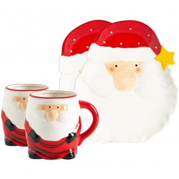 Father Christmas-Themed Plate and Mug Set (4-Piece)