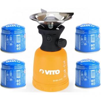 Réchaud Gaz Piezo 1100W Coque ABS + 4 Cartouches