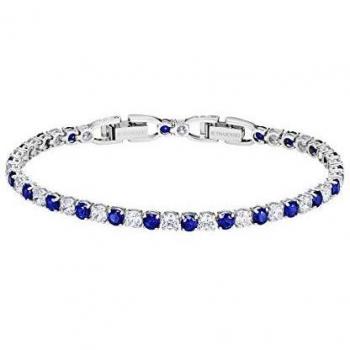 Deluxe Tennis Bracciale Swarovski Azzurro Placcato Rodio