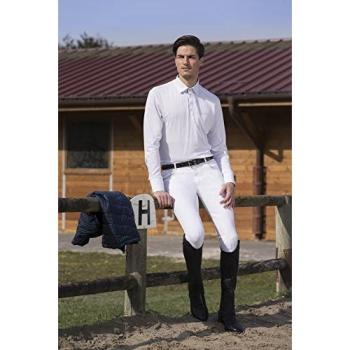Polo équitation col chemise en maille – Equithème, blanc/bleu, respirant, homme