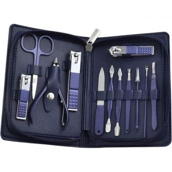 Set de manucure et pédicure 18 pièces en acier inoxydable avec étui bleu