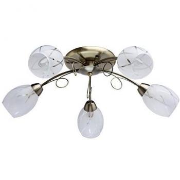 Plafonnier industriel bronze antique – 5 lampes de verre dépoli