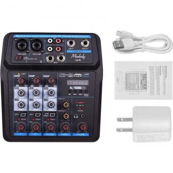 Muslady U4, mezclador de audio portátil, 4 canales, Bluetooth, USB, consola de mezcla con alimentación phantom de 48V, enchufe UE/EE