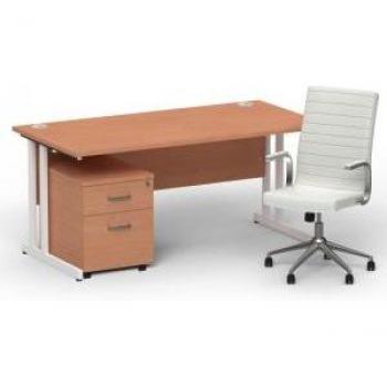 Impulse Bench 1600mm Straight Office Desk Beech Top White Cantilever Leg with 2