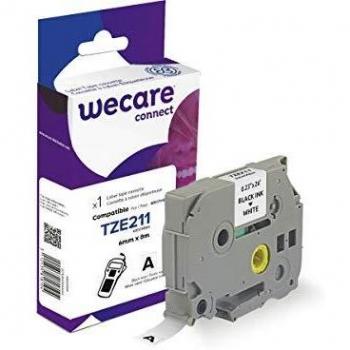 Cassette TZE-211 Wecare 6 mm pour étiqueteuse Brother écriture noire sur fond blanc