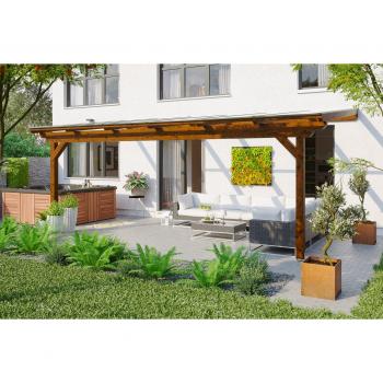 Terrassendach SKANHOLZ Ancona, B:648cm T:250cm, Leimholz, Nussbaum