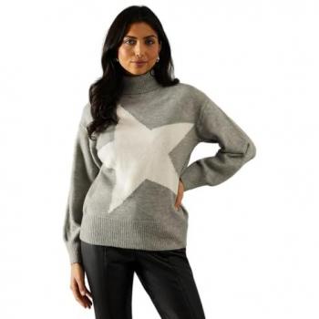 Ladies' Star Print Roll Neck Jumper