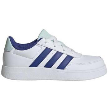 Zapatillas adidas Breaknet 2.0 infantiles blancas con detalles en azul y verde menta