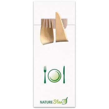NatureStar Servietten & Bestecktaschen BIO 85 mm × 200 mm, 520 Stück aus Recycling-Material, mit Serviette, Kartonabgabe (520 x)