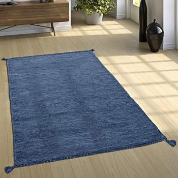Tappeto Lavorato a Mano in Cotone Blu 160x220 cm