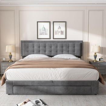 Lit coffre design 180x200 cm, capitonné, velours gris