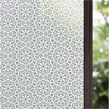 Pellicola decorativa per vetro con protezione della vista e fiori, adesione statica bianca, lunghezza 400 cm larghezza 44,5 cm