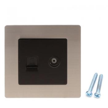Terminal RJ45 Pared 85DA con Conexión TV – Panel Inoxidable Cepillado