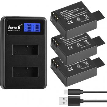 AsperX SJCAM SJ4000 Akku + USB LCD Ladegerät für SJCAM SJ4000 SJ5000 SJ6000 SJ8000 EKEN 4K H8 H9 GIT-LB101 GIT PG900 1050