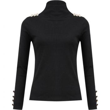 JAYCOSIN Damen‑Herbst‑Langarm Tastenbluse, Rollkragen – Jy25