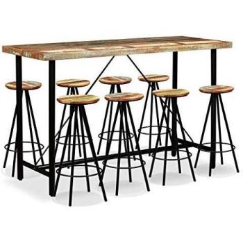 Altholz‑Bartisch‑Set 9‑TLG (VidaXL) – Stehtisch, Barhocker & bequeme Sitzgruppe