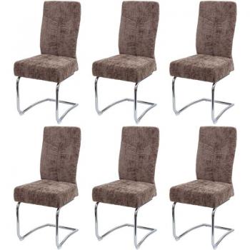 Set 6 Poltrone Metallo HHG 125 – Sedia da Pranzo in Ciniglia Marrone con Struttura a Slitta