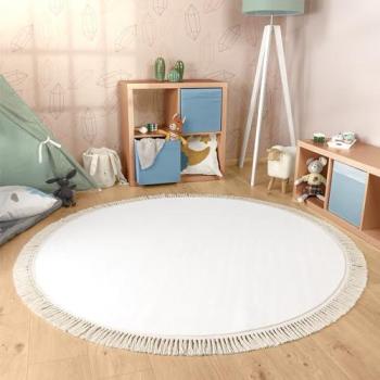 Paco Home Rundteppich Swindon 485, Hochflor, rutschfest, einfarbig mit Fransen, 120 cm, Creme