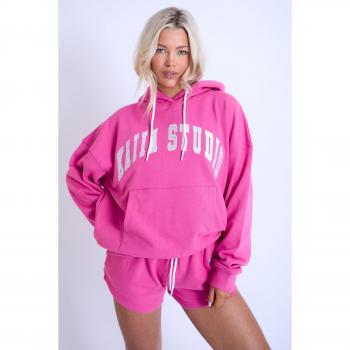 Kaiia Studio Longline Hoodie Fluffy Jacket Hot Pink