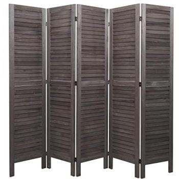 Paravent de salon HWC‑G30 gris‑marron, bois paulownia vintage 170×200 cm