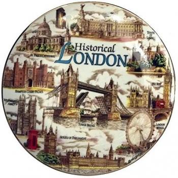 London 10 cm Gold Rimmed Art Collage Plate