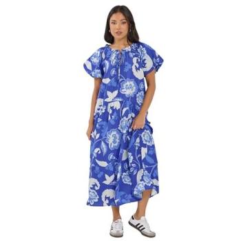 PixieGirl Royal 16 Women’s Petite Floral Midi Dress (Tie-Neck)