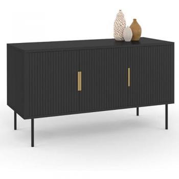 Buffet MARCEL Noir 110 cm – 3 portes, finition lattes