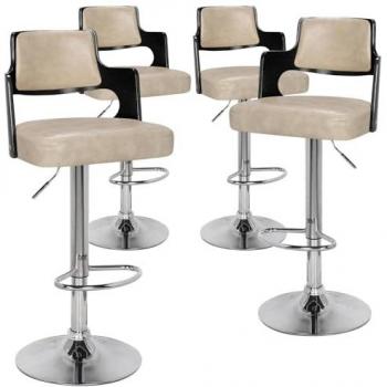 Lot de 4 Chaises de Bar Russel Bois Noir et Créme