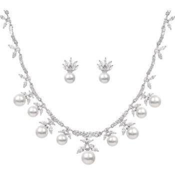 Emmaya Women's White Pearl Jewelry Set with Zirconia