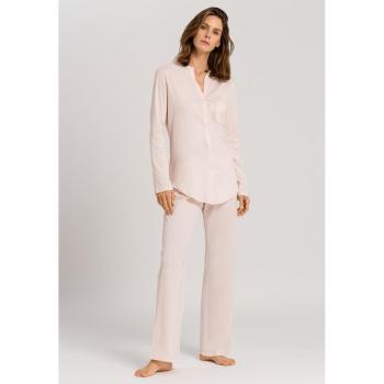 Hanro Damen Pyjama Set aus Baumwolle – 2 Teile, Langarm, Rosa, Größe XL