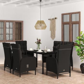 7-Piece Black Resin Patio Dining Set with Cushions