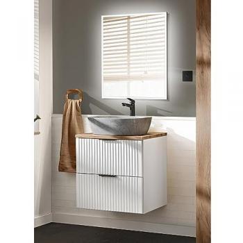 Waschplatz Set 2-teilig ADELAIDE-56-WHITE, Front in Rillenoptik, mit Eiche Nb. und LED-Spiegel